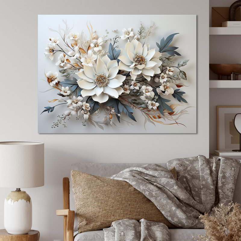 Fleurs saisonnières charme en hiver I - art mural de fleurs saisonnières, H 12 po x l 20 po x P 1 po, Toile tendue