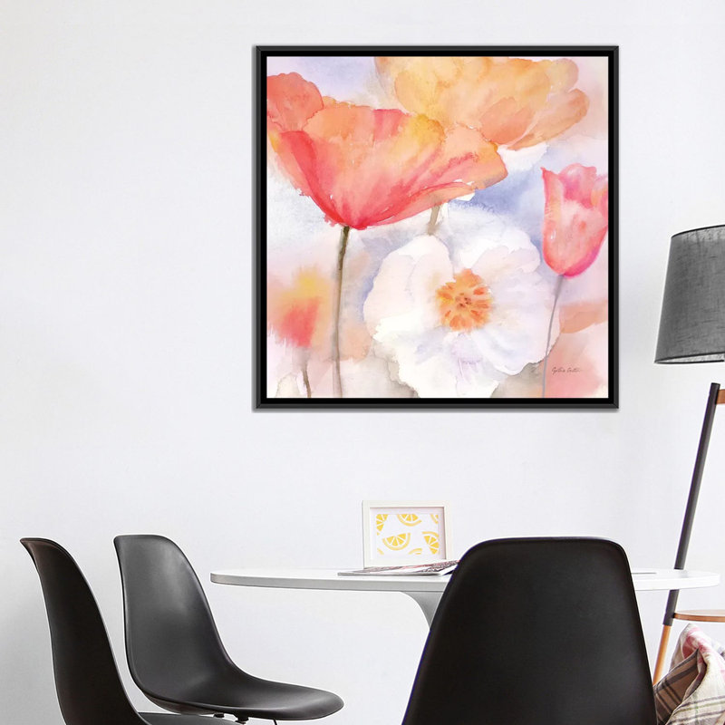 « aquarelle », peinture sur toile pastel, H 18 po x l 18 po x P 1,5 po, Toile avec cadre noir, Pas de tapis