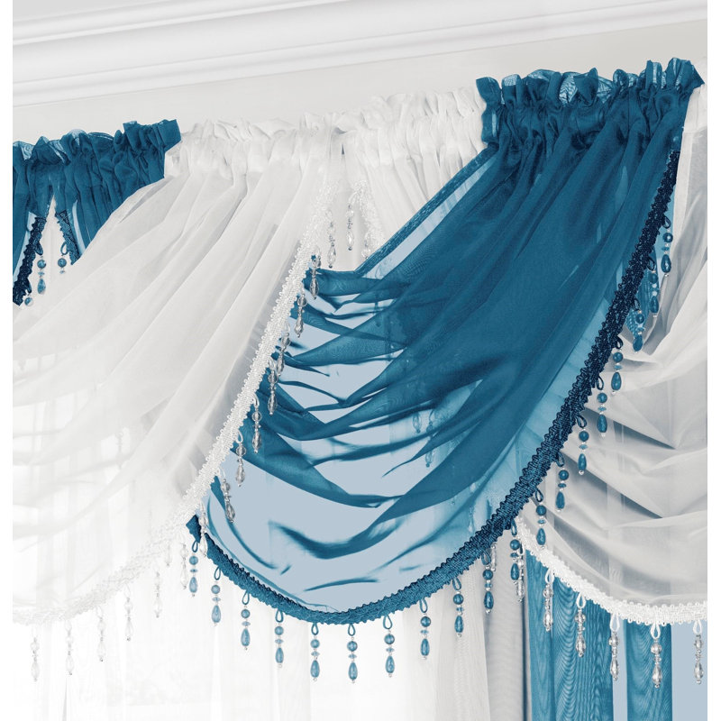 Ned Single Beaded Voile Swag, Teal