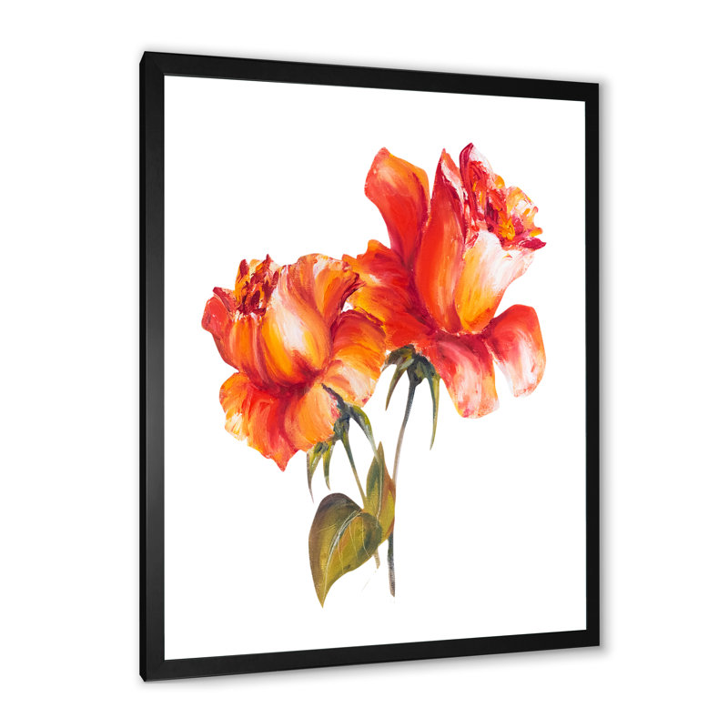 Deux fleurs rouges - Peinture sur toile, H 20 po x l 12 po x P 1po, Cadre photo noir