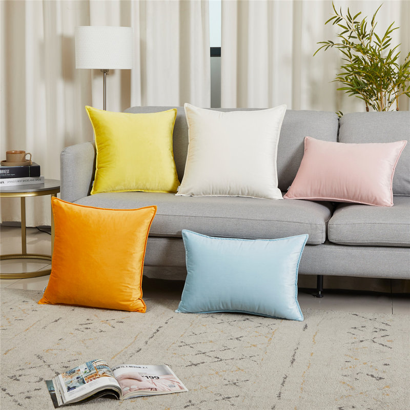 Solid Colour Velvet Reversible Throw Pillow, Light Purple, Polyester, 14" H x 20" W x 1" D
