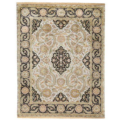 Tapis gris et noir noué à la main de haute qualité