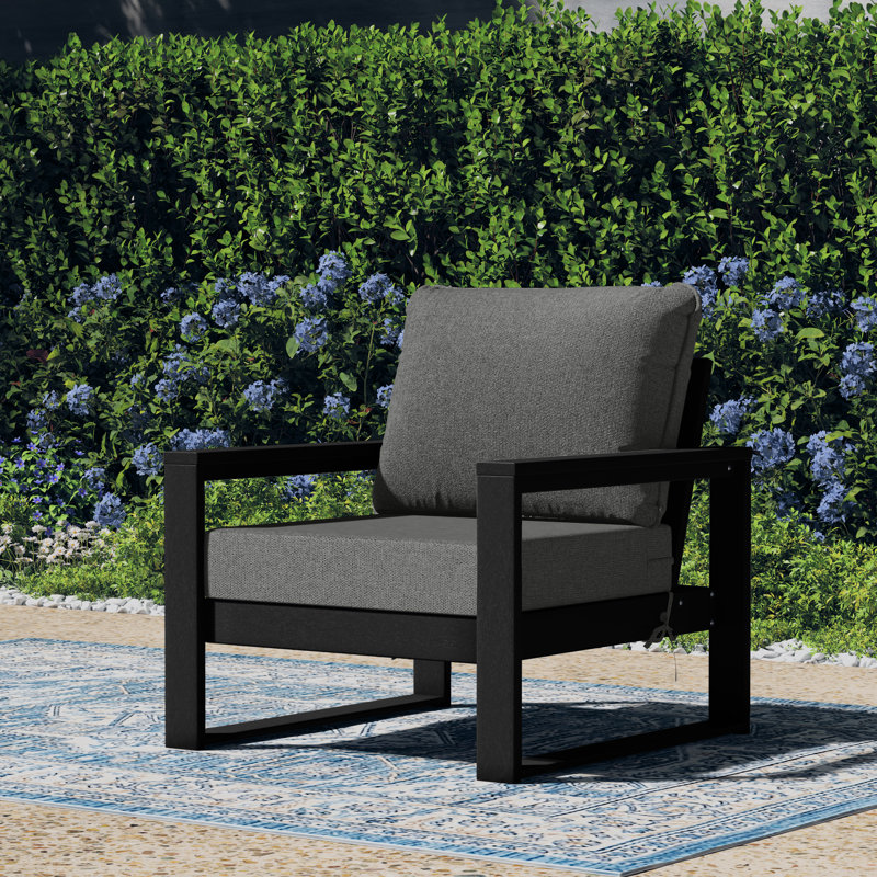Patio Deep Seating Club Chair With Frame, Gray, Black
