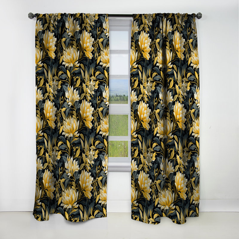 Motif floral tropical jaune et bleu - Rideau occultant - 1 panneau, L 52 po x L 95 po