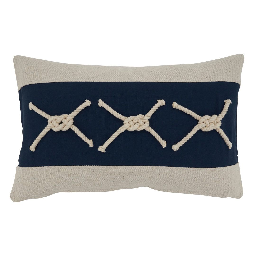 Naviguer Knotted Rope Appliqué Rectangular 100% Cotton Pillow Cover Saro 