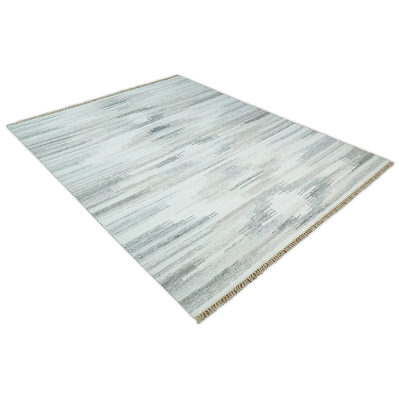 Tapis abstrait ivoire / gris à motif abstrait Kilim, Rectangle 4 pi x 6 pi