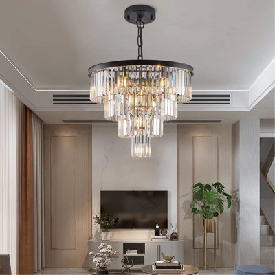 Lustre moderne en cristal de 24 po à 4 niveaux avec lustre noir à 4 niveaux pour salle à manger
