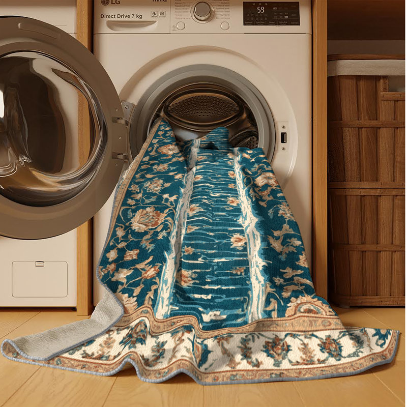 Tapis persan gris lavable à la machine, Rond 7 pi