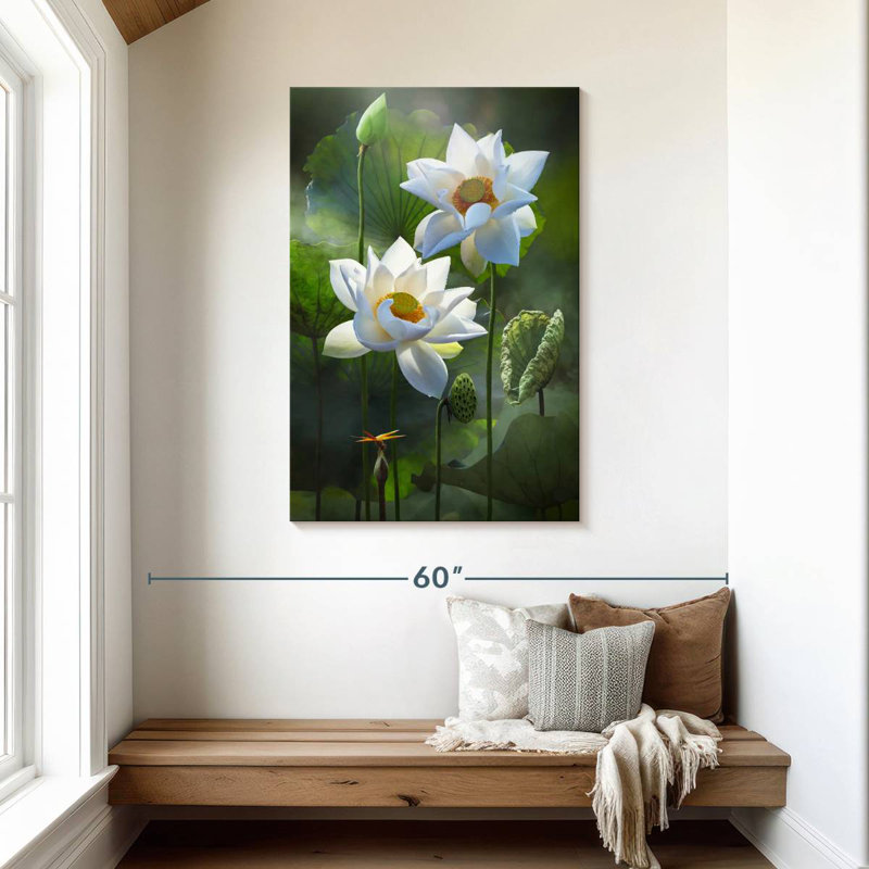 Harnek Pure White Lotuses, 45" H x 30" W