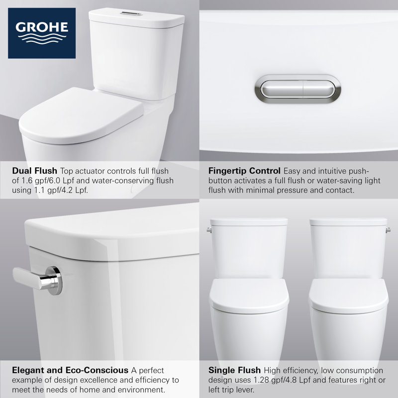 Essence 1.28 GPF (Water Efficient) Elongated Two-Piece Toilet (Seat Included), Left-Hand