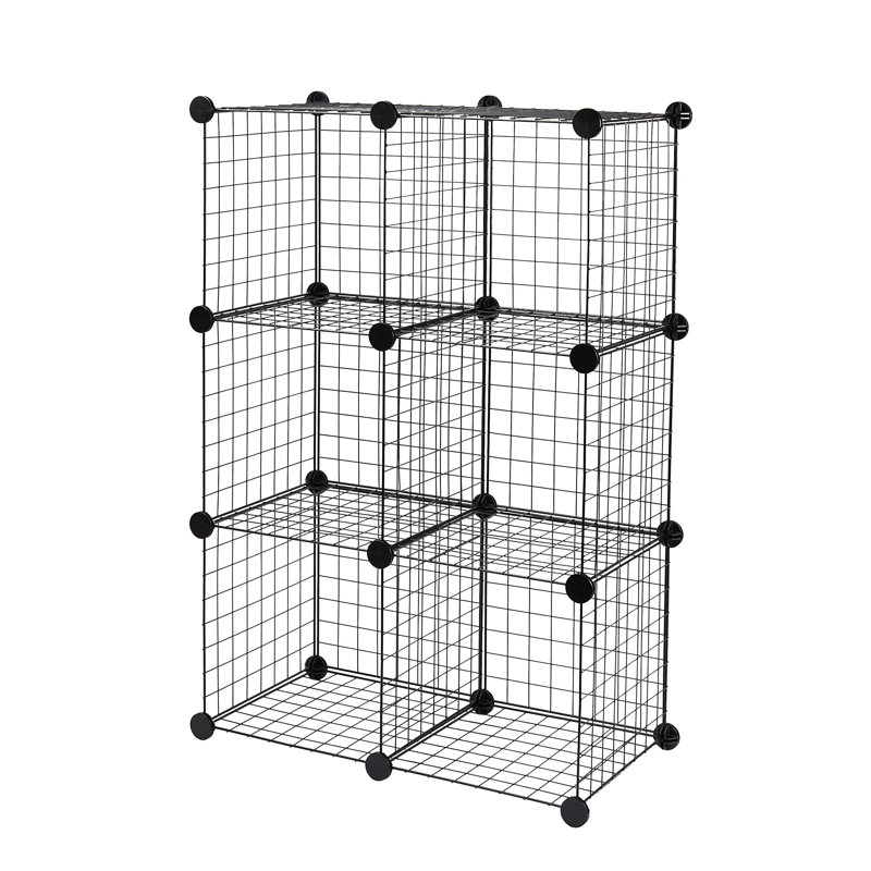 6 Cube Grid Stackable Storage Rack, Stacks Vertically And/Or Horizontally, Black