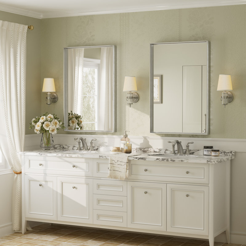 Aevar Tempered Glass and Aluminum Alloy Framed French Cleat Mounted Wall Mirror with 5-Year Warranty, 36" x 24"