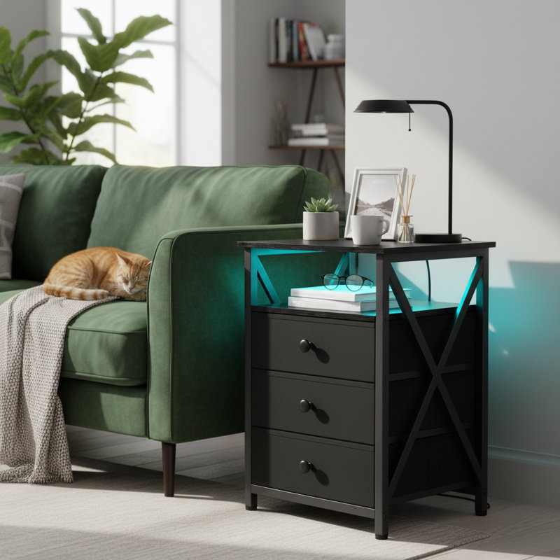 Metal Bedside Table, Black