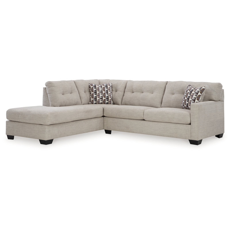 Canapé modulaire 2 pièces avec méridienne Mahoney, Orienté à gauche (vu de face),  Polyester gris