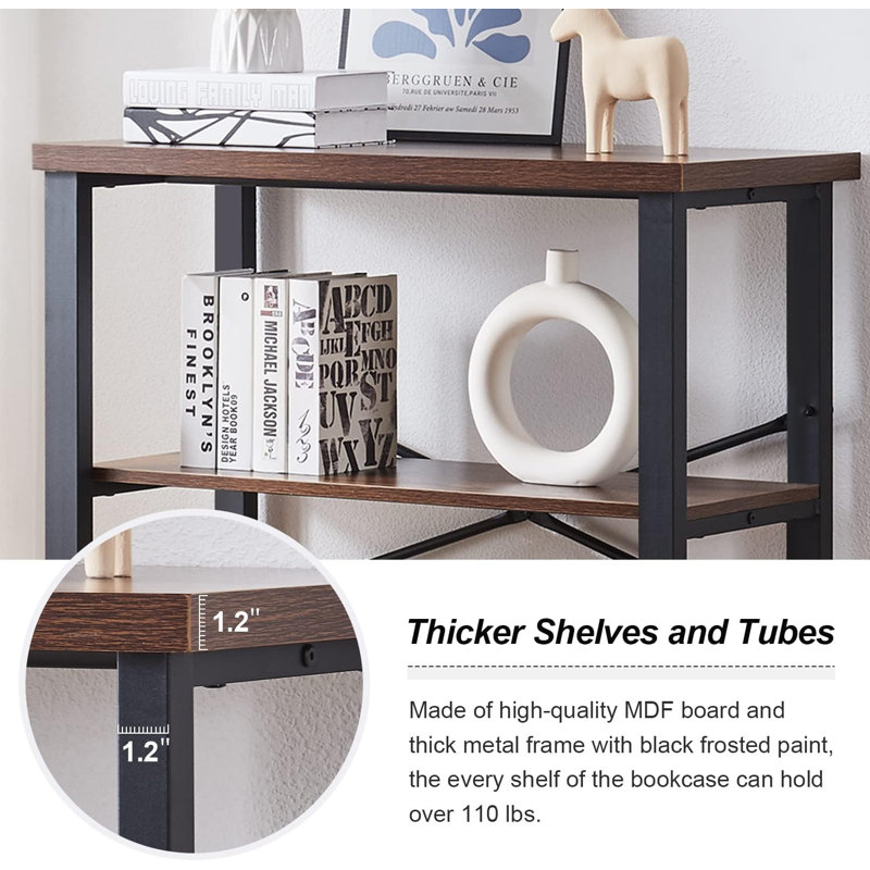 Black 3-Tier Adjustable Metal Frame Bookshelf