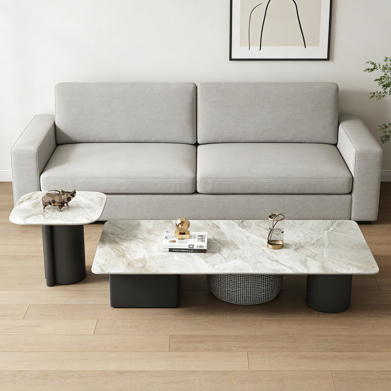Modern Rectangle Home Slate Coffee Table Set, 13.77" H x 55.11" L x 27.55" W, Gray