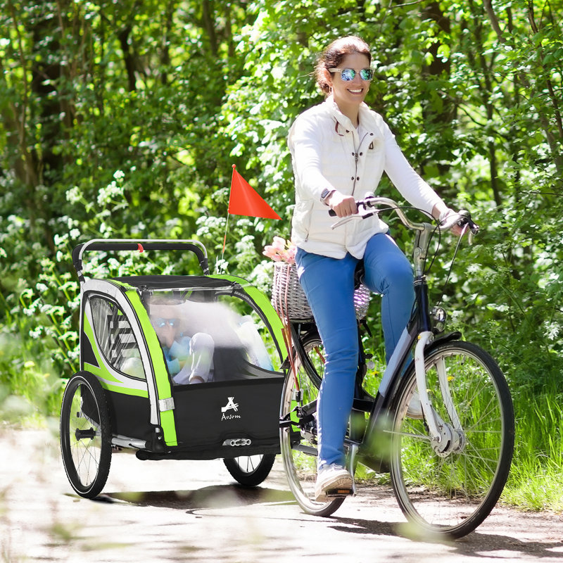 Aosom Green and Black Foldable 2-Seat Child Bike Trailer