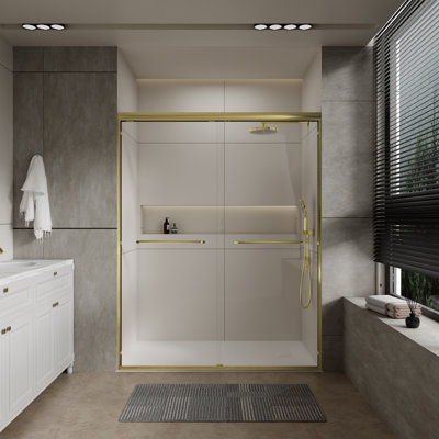 56”-60”W*72”H Double Sliding Shower Door with 5/16”(8mm) Thickened Upgrade Tempered Glass,aluminum alloy hardware,Brushed Gold