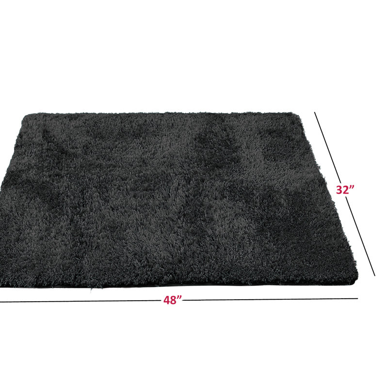 Ciarra Rectangular Polyester Non-Slip Solid Bath Rug, Black, 32" W x 48" L