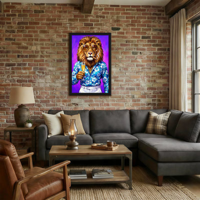 Animaux, lion avec lunettes et cigare tenant du champagne