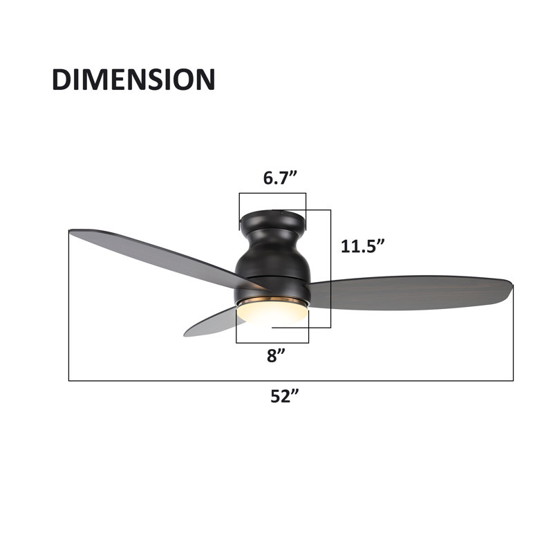 Ventilateur de plafond intelligent de 52 pouces avec moteur à courant continu, lumière DEL et télécommande, 52