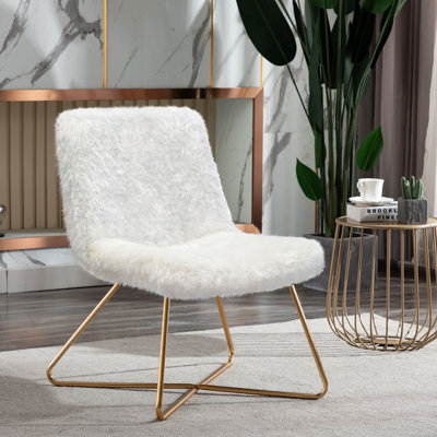 Moton Modern Faux Fur Upholstery Metal Legs Accent Chair