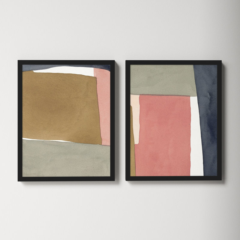 Natual Pink Set Of 2 by Julia Balfour, Black Framed Paper, 25" H x 20" W x 1.4" D, White
