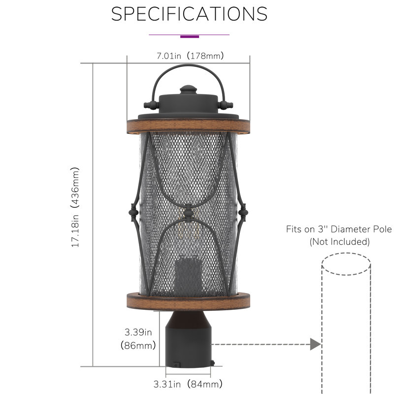 Inlight 1-Light 17'' H Hardwired Lantern Head With Black And Barnwood Textured Finish