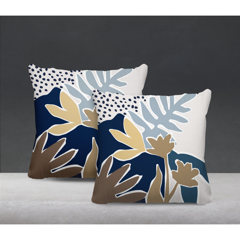 Jeté carré en polyester / mélange de polyester intérieur / extérieur, Bleu / bleu marine / beige, L 15 po x H 15 po