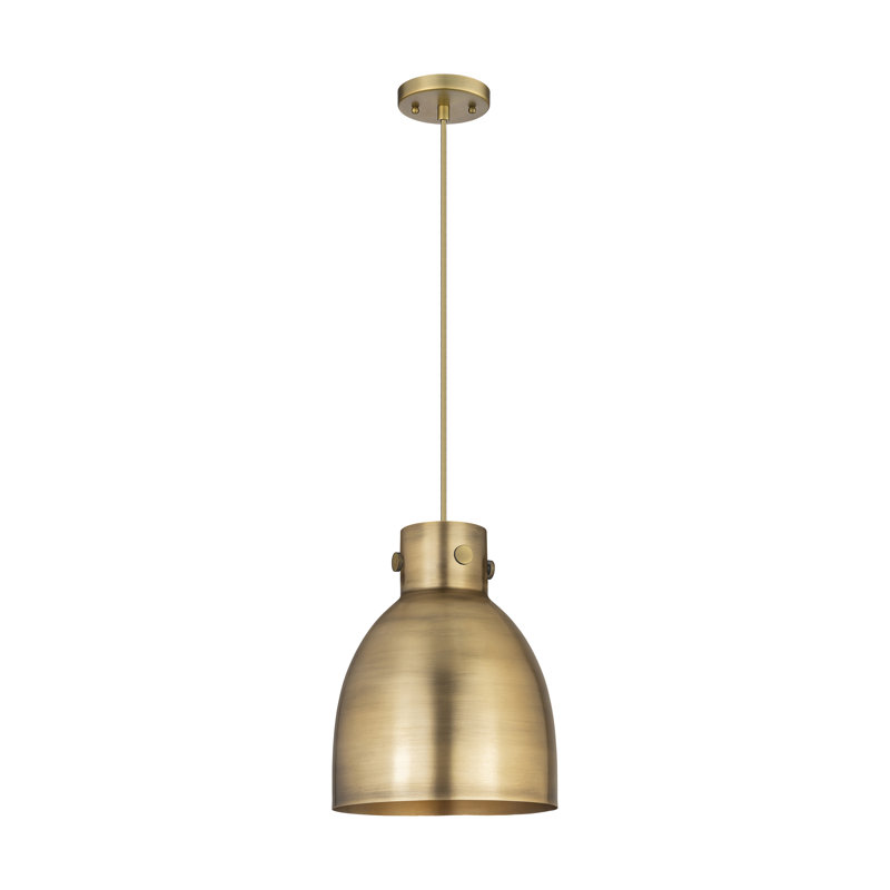 Metal Bell 1 Light Stem Hung Pendant, Brushed Brass, 12.5" H x 10" W x 10" D, Brushed Brass