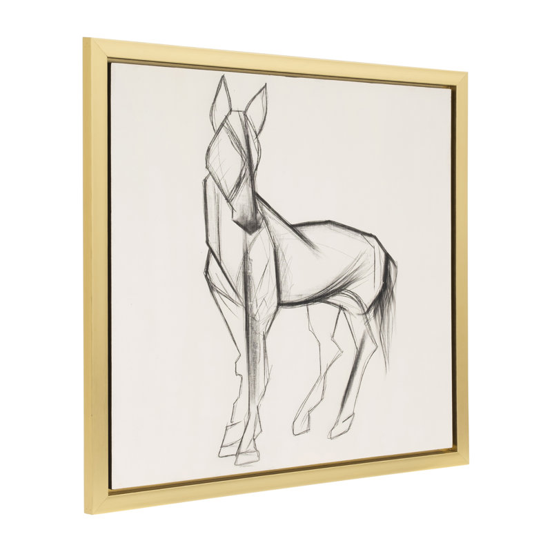 Croquis de cheval noir et blanc peint à la main, art mural élégant