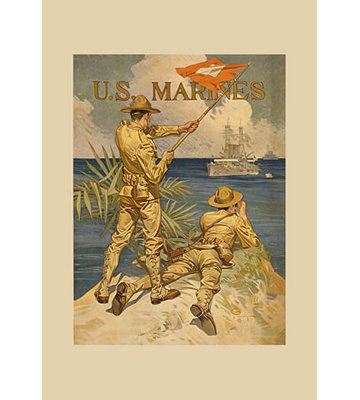 «Marines Signaling from Shore to Ships at Sea» par J.C. Leyendecker, impression