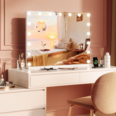Lighted Makeup Mirror with 15 LED Bulbs, 3 Color Modes, 3X Magnification, Touch Control