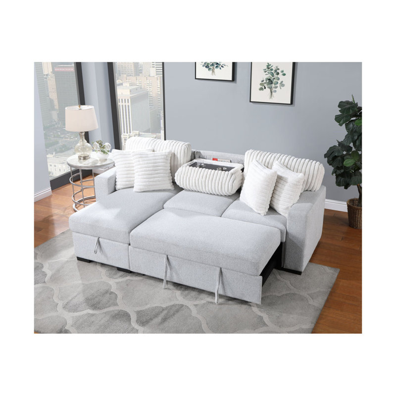 Ford Light Grey Reversible Pull Out Sofa Bed, Light Gray