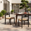 Chaises de patio en bois massif de style Mid-Century avec siège en osier tissé à la main Ziven-133533941