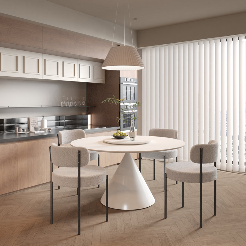 Ensemble de chaises de salle à manger rembourrées Boucle avec coussin large et dossier incurvé, beige, Beige
