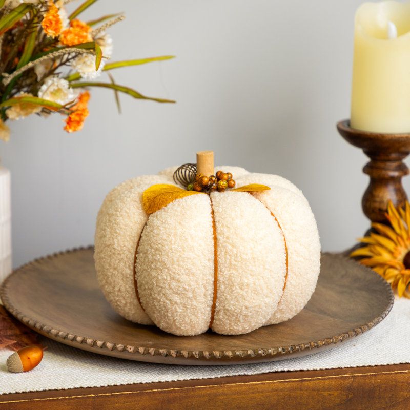 Grande décoration de récolte d'automne citrouille moelleuse - 7,5 po - Crème et jaune