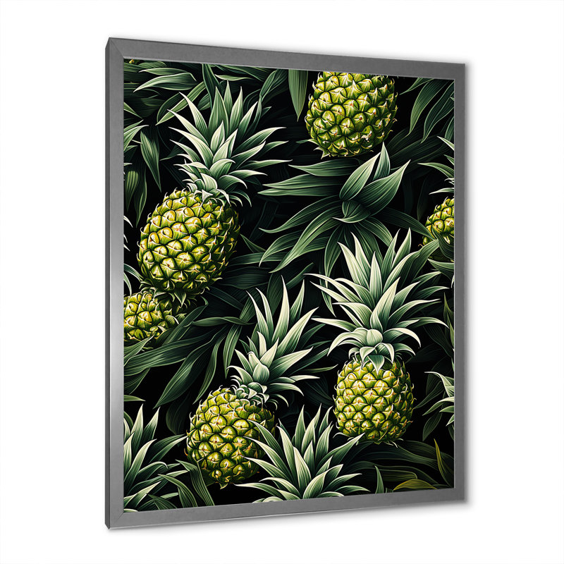 Vert et ananas paradis II - ananas, art mural, Cadre simple argenté, H 20 po x l 12 po x P 1 po