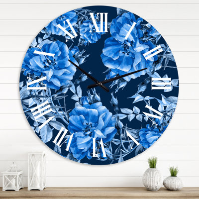 Fleurs bleues abstraites - Horloge murale moderne