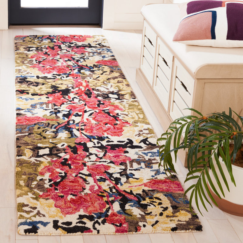 Kayshia Hand Tufted Wool/Cotton Abstract Rug in Green/Ivory, Runner 2'3" x 8'