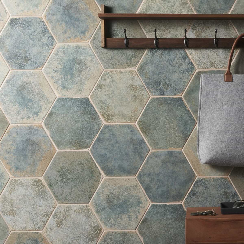 Kalay 9" Hexagon Polished Porcelain Tile, Green