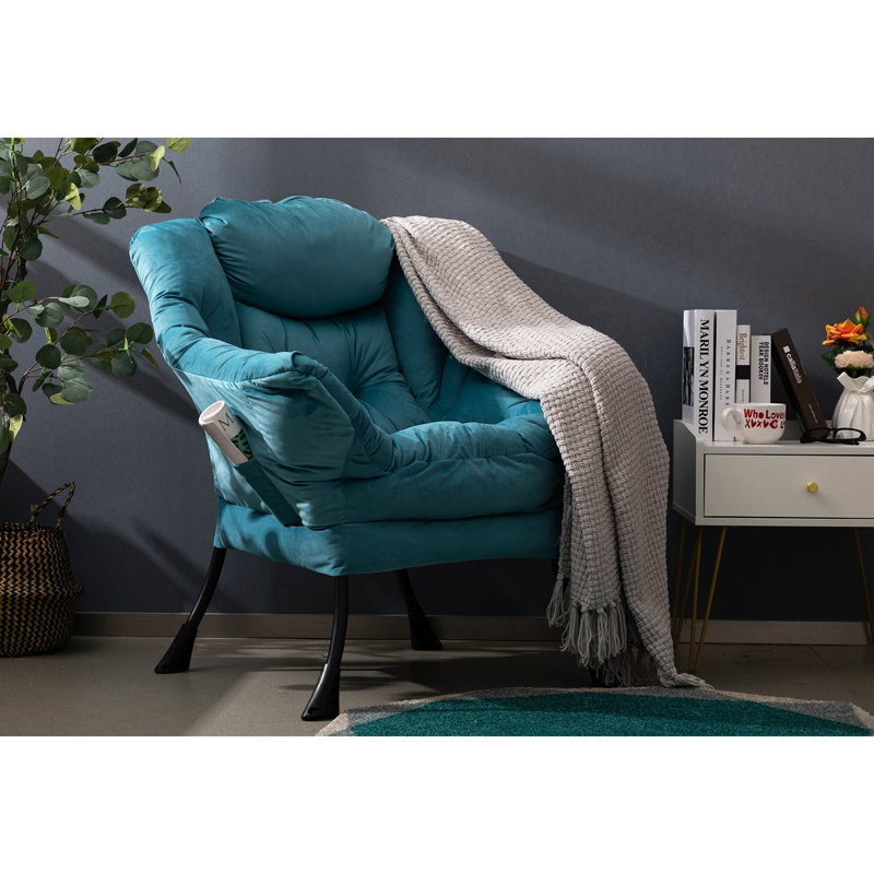 Biranna 31.5" Wide Modern Lazy Chair, Thick Padded Cozy Lounge Chair with Armrest, Blue Velvet
