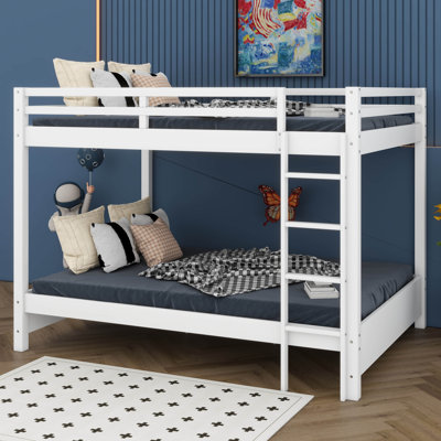 Queen Over Queen Bunk Beds With Guardrail And Build In Ladder,  Wood Bunk Bed For Teens, Adults, No Box Spring Needed