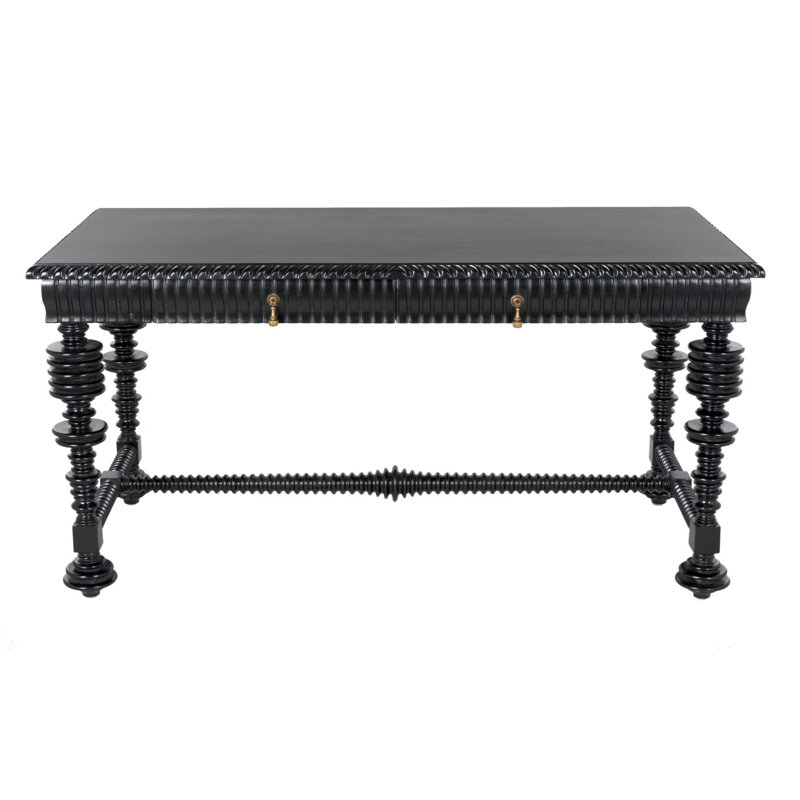 Portuguese Solid Wood Writing Desk, Hand Rubbed Black