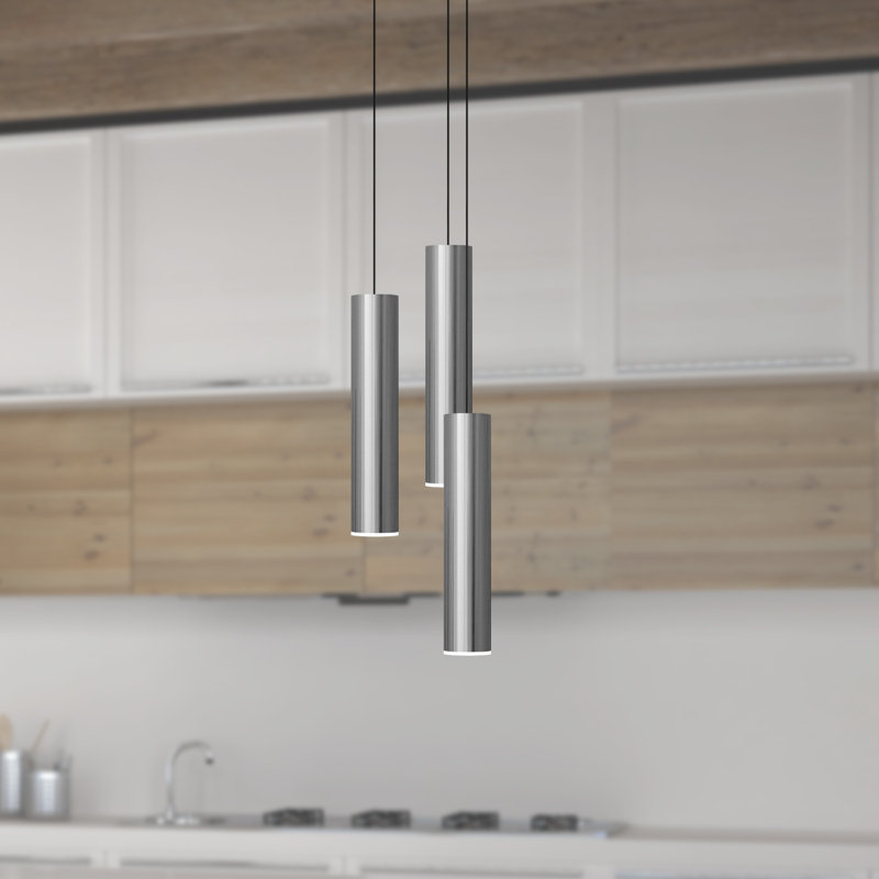 Luminaire suspendu cylindrique à 3 lumières Nevcivan, Nickel