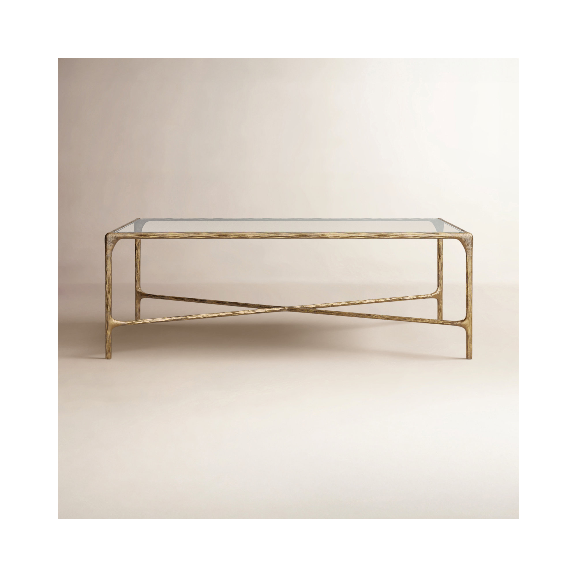Evelynn Single Coffee Table, Brass, Clear