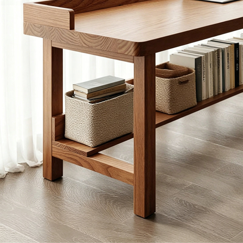Bureau simple en bois massif Burlywood, H 29,52 po x l 86,61 po x P 23,62 po, Burlywood