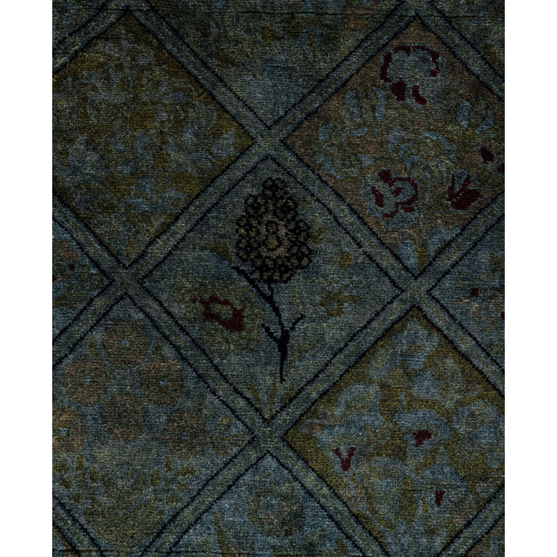 Overdyed Hand Knotted Wool Area Rug in Gray