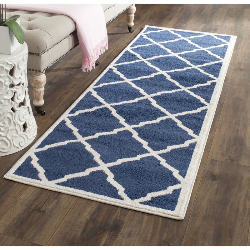 Tapis bleu marine / beige Ammundsen, Tapis de couloir 2 pi 3 po x 11 pi