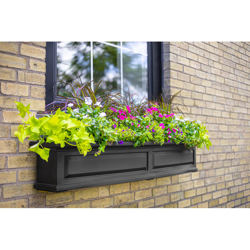 Mayne Nantucket 4ft Self-Watering Window Box with Steel Wall Mount Brackets, Black, 10" H x 48" W x 11.5" D